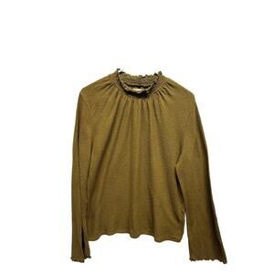 MADEWELL TEXTURE & THREAD Top Ruffled Mockneck Long Sleeve Size Large